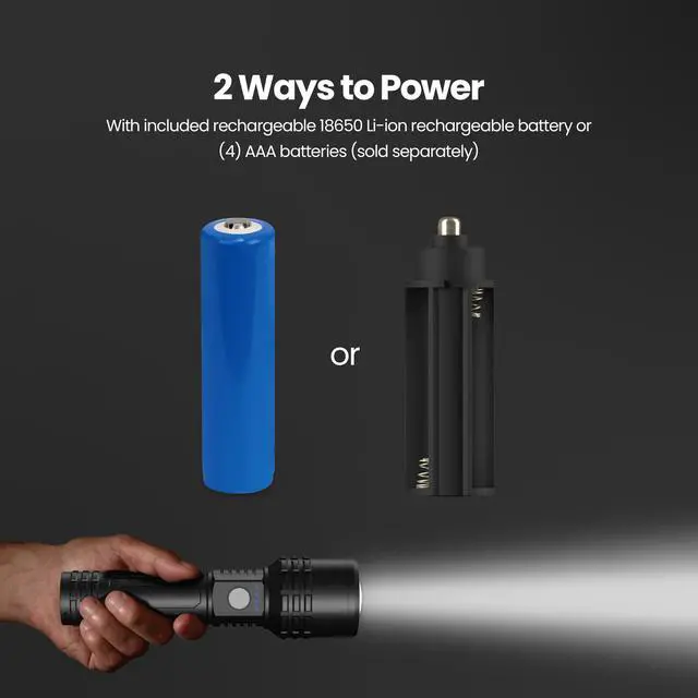 Alt view image 6 of 7 - Long Range Flashlight, 2000 Lumens, Aircraft-Grade Aluminum, Rechargeable USB-C and AAA Battery Compatible, Flex Power with 3 Light Modes, Built-in USB Port, FLR2000/LT/FLEX