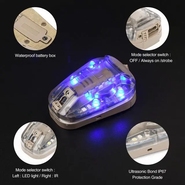 Alt view image 4 of 6 - 4 Modes Tactical Helmet Light with Visible LED+IR Constant/Strobe | Waterproof Ladybird Signal Light Survival Identification Lamp for Outdoor Sports