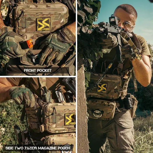 Alt view image 6 of 7 - Chest Rig-Tactical Chest RigMolle Modular Micro Fight Chest Rigs Adjustable&Detachable with 5.56/7.62 Magazine Pouch