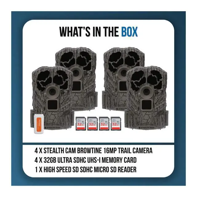 Alt view image 6 of 6 - Browtine 16MP Trail Camera with 32GB SD and Reader (9 Items) | Browtine 16MP Trail Cams, 60 Ft Ir Range, 0.7 Second Trigger, 480p at 30fps, Includes 32GB Sandisk SD and Reader, (4 Pack)