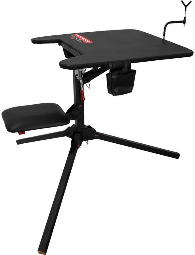 Main image of Swivel Action Shooting Bench with Thick Padded Seat, Extended Arm Rests, Padded Vinyl Cover, Gear Pouches & Adjustable Coated Gun-Rest
