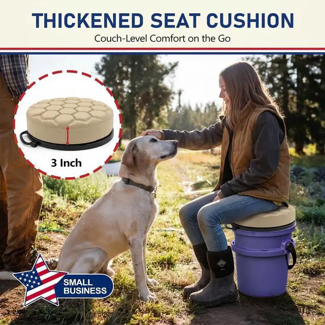 Alt view image 3 of 7 - 5 Gallon Bucket Seat for Yeti Loadout Bucket Only, 3" Thickened Foam Cushion, 360°Swivel Seats with Hang-It Hook, Seat lid for Dove Duck Hunting, Ice Fishing, Baseball, Camping, Gardening