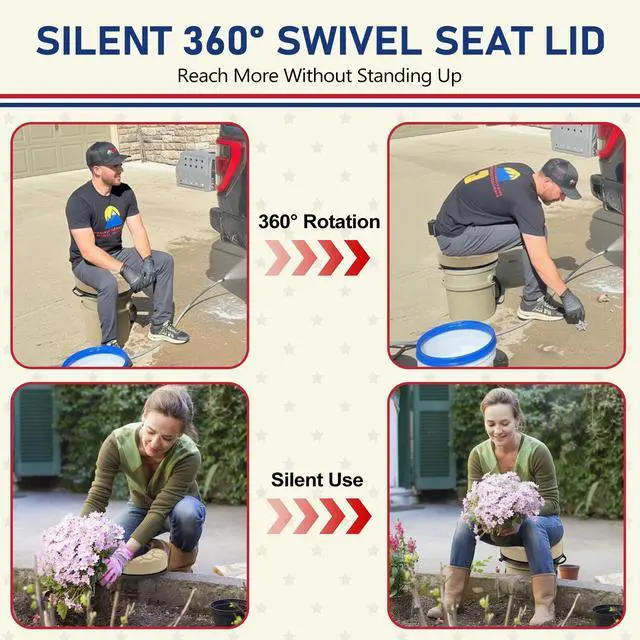 Alt view image 5 of 7 - 5 Gallon Bucket Seat for Yeti Loadout Bucket Only, 3" Thickened Foam Cushion, 360°Swivel Seats with Hang-It Hook, Seat lid for Dove Duck Hunting, Ice Fishing, Baseball, Camping, Gardening