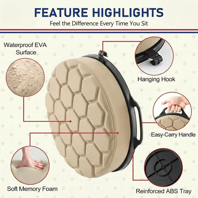 Alt view image 7 of 7 - 5 Gallon Bucket Seat for Yeti Loadout Bucket Only, 3" Thickened Foam Cushion, 360°Swivel Seats with Hang-It Hook, Seat lid for Dove Duck Hunting, Ice Fishing, Baseball, Camping, Gardening