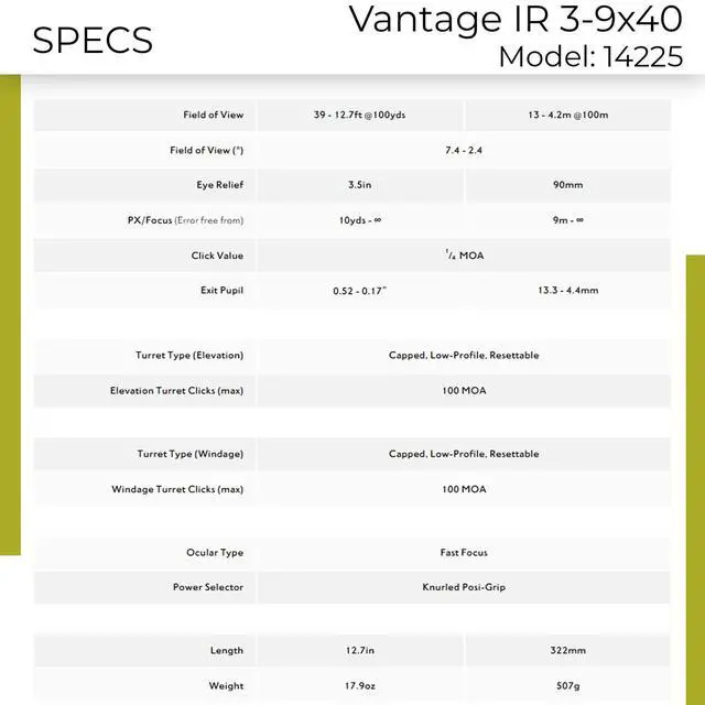 Alt view image 5 of 7 - Vantage IR 3-9x40 Riflescope | Waterproof 1" Tube Hunting Scope w/Illuminated Mil Dot Reticle, Capped Low-Profile Turrets, 11 Layer Fully Multi-Coated Lenses & High Torque Zoom Ring