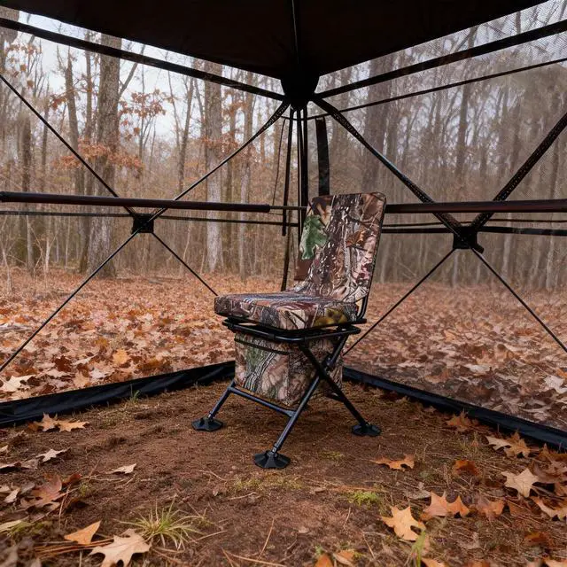 Alt view image 2 of 7 - Hunting Chair with Storage Bag, 360 Degree Silent Swivel Hunting Seat, Camouflage Foldable Ground Blind Chair, Tool-Free Padded Cushion Portable Seat, Lightweight