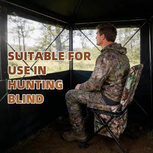 Alt view image 4 of 7 - Hunting Chair with Storage Bag, 360 Degree Silent Swivel Hunting Seat, Camouflage Foldable Ground Blind Chair, Tool-Free Padded Cushion Portable Seat, Lightweight