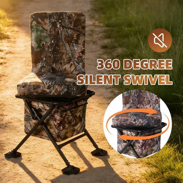 Alt view image 5 of 7 - Hunting Chair with Storage Bag, 360 Degree Silent Swivel Hunting Seat, Camouflage Foldable Ground Blind Chair, Tool-Free Padded Cushion Portable Seat, Lightweight