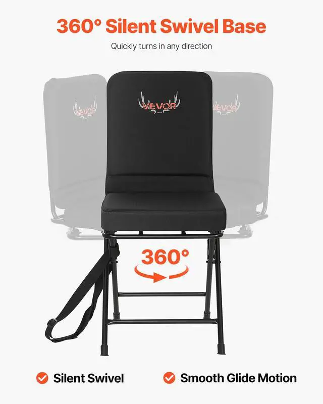 Alt view image 5 of 7 - Hunting Chair, 360° Silent Swivel, Foldable Lightweight Portable Blind Chair, Heavy-Duty Steel Frame Ground Stool Seat, with Adjustable Shoulder Strap, 300 Lbs Capacity for Fishing, Camping