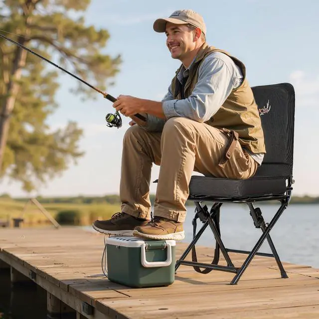 Alt view image 2 of 7 - Hunting Chair, 360° Silent Swivel, Foldable Lightweight Portable Blind Chair, Heavy-Duty Steel Frame Ground Stool Seat, with Adjustable Shoulder Strap, 300 Lbs Capacity for Fishing, Camping