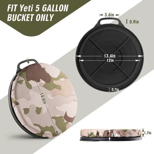 Alt view image 2 of 7 - 5 Gallon Bucket Seat for Yeti Only, 360 Degree Swivel Load Out Bucket Seat, 5 Gal Foam Cushion Seats Lid with Padded Top for Hunting Fishing Camping Baseball