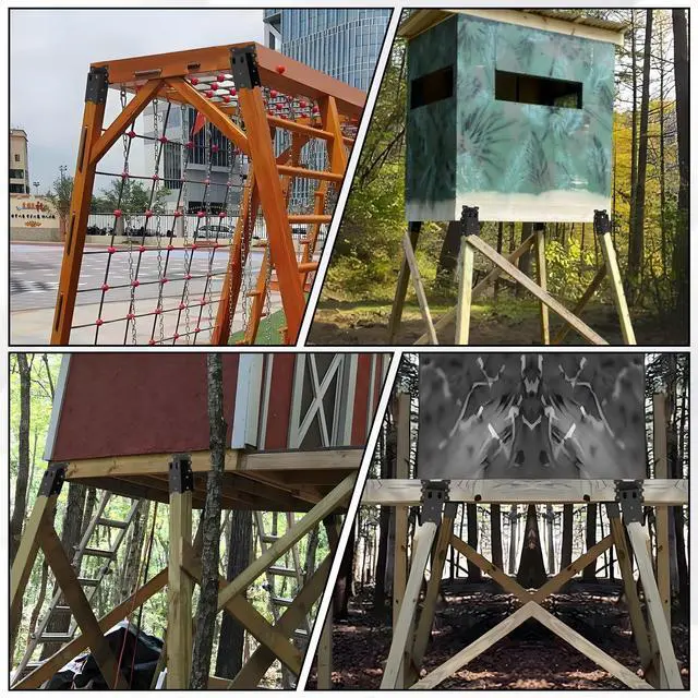 Alt view image 7 of 7 - Deer Stand Brackets 4 x 4, Outdoor Platform Deer Blind Brackets 4 PCS / 8 PCS, 12 / 14 Gauge Steel Elevator Brackets for Hunting Platform, Shooting Shacks, Tree Houses