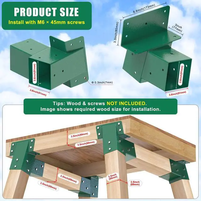 Alt view image 5 of 7 - 4Pack Black/Green Deer Blind Brackets 4x4 Heavy Duty Deer Stand Bracket Compound Angle Brackets for Tree Stand, Raised Platform, Tree House, Swing Set, Deers Station