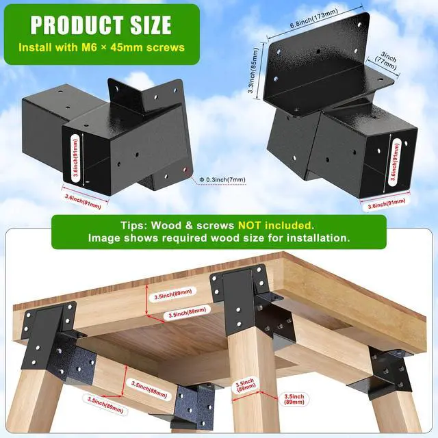 Alt view image 2 of 7 - 4Pack Black/Green Deer Blind Brackets 4x4 Heavy Duty Deer Stand Bracket Compound Angle Brackets for Tree Stand, Raised Platform, Tree House, Swing Set, Deers Station