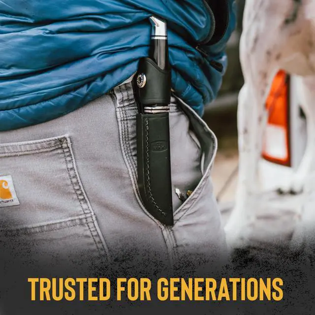 Alt view image 5 of 7 - 102 Woodsman Hunting Knife, 4" Fixed Blade, Full Tang Design, Phenolic Handle, 420HC Stainless Steel Clip Point Blade, Sheath Included, Knife Made in the USA, Black, 2.6 oz