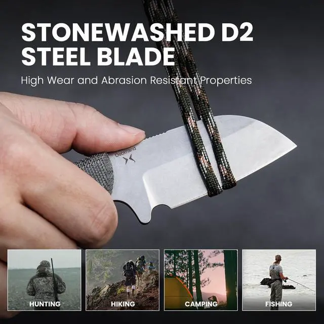 Alt view image 2 of 7 - Deckhand Fixed Blade Hunting Knife with Sheath, D2 Blade Camping Knife G10+Micarta Handle Lightweight EDC Fixed Blade for Men Women Outdoor, for Hunting Survival 1062A1