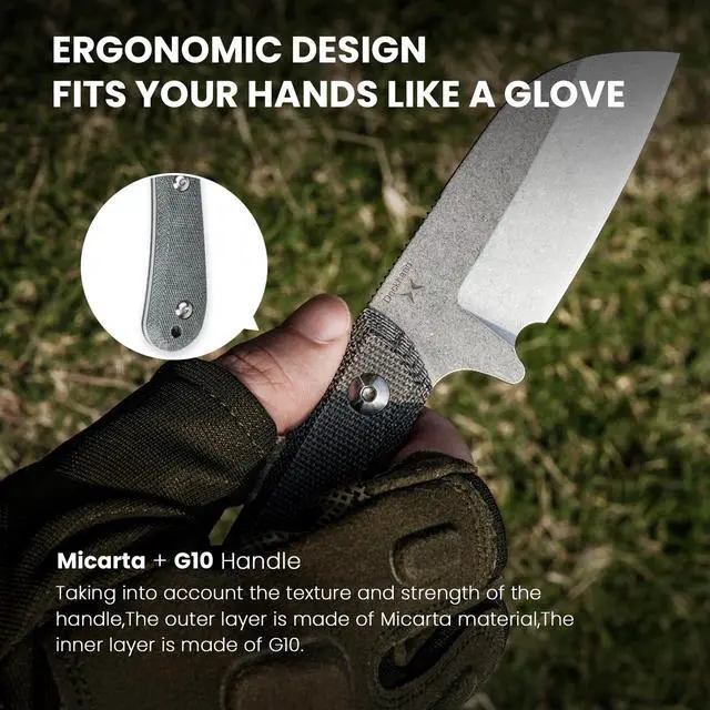 Alt view image 3 of 7 - Deckhand Fixed Blade Hunting Knife with Sheath, D2 Blade Camping Knife G10+Micarta Handle Lightweight EDC Fixed Blade for Men Women Outdoor, for Hunting Survival 1062A1
