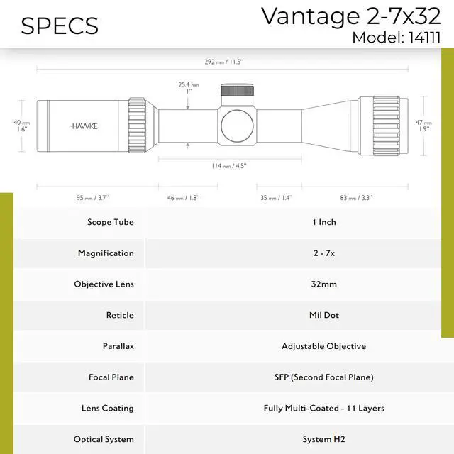 Alt view image 4 of 7 - Vantage 2-7x32 Riflescope | Shockproof Waterproof Fogproof Hunting Riflescope with 1 Inch Mono-Tube, Capped Low-Profile Turrets & Fast Focus Eyebell