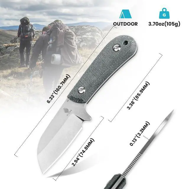 Alt view image 5 of 7 - Deckhand Fixed Blade Hunting Knife with Sheath, D2 Blade Camping Knife G10+Micarta Handle Lightweight EDC Fixed Blade for Men Women Outdoor, for Hunting Survival 1062A1