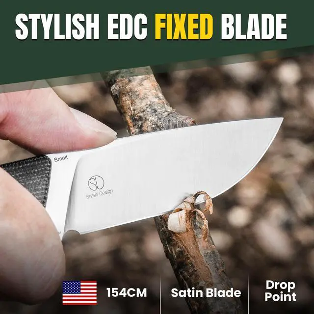 Alt view image 2 of 7 - Smolt Fixed Blade Knife with Sheath, 2.93 154CM Steel Micarta & Mkuruti Handle Fixed blade Knives, Drop Point Fixed Knife Small EDC Knife for Men Women Camping Pocket Knife 1063C1