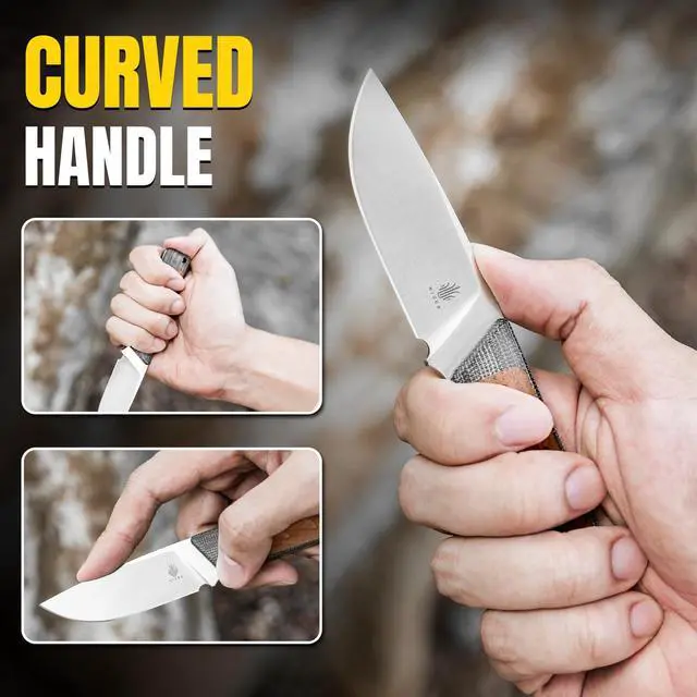Alt view image 5 of 7 - Smolt Fixed Blade Knife with Sheath, 2.93 154CM Steel Micarta & Mkuruti Handle Fixed blade Knives, Drop Point Fixed Knife Small EDC Knife for Men Women Camping Pocket Knife 1063C1