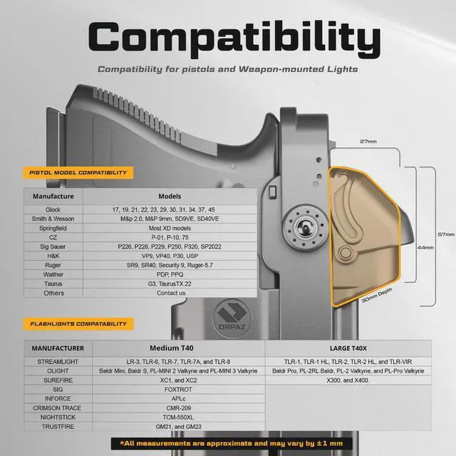 Alt view image 2 of 7 - T40 Springfield XD Light-Bearing Holster, Level 2 & 3 Security OWB Tactical Holster Compatible with Springfield XD, Fits Most Pistol Lights, Optics-Ready, Adjustable