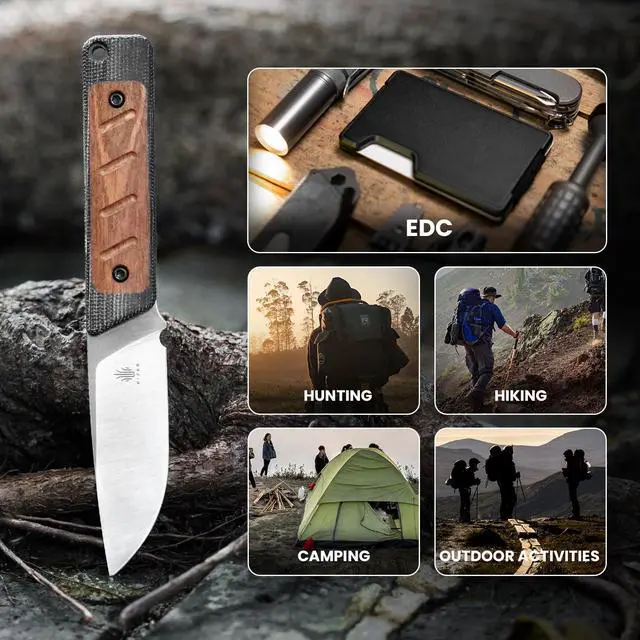 Alt view image 7 of 7 - Smolt Fixed Blade Knife with Sheath, 2.93 154CM Steel Micarta & Mkuruti Handle Fixed blade Knives, Drop Point Fixed Knife Small EDC Knife for Men Women Camping Pocket Knife 1063C1