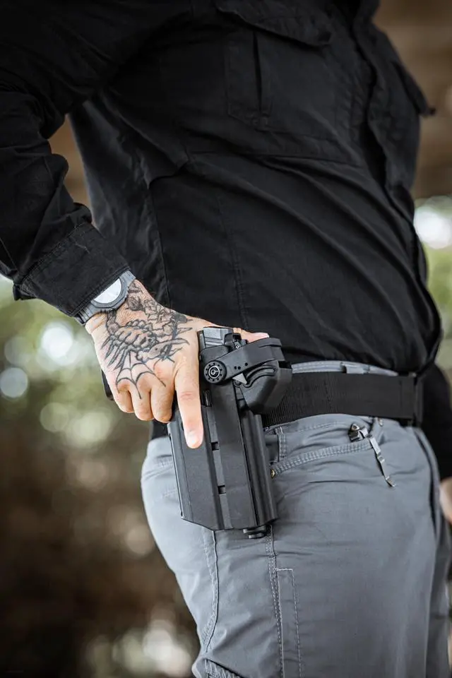 Alt view image 4 of 7 - T40 Springfield XD Light-Bearing Holster, Level 2 & 3 Security OWB Tactical Holster Compatible with Springfield XD, Fits Most Pistol Lights, Optics-Ready, Adjustable