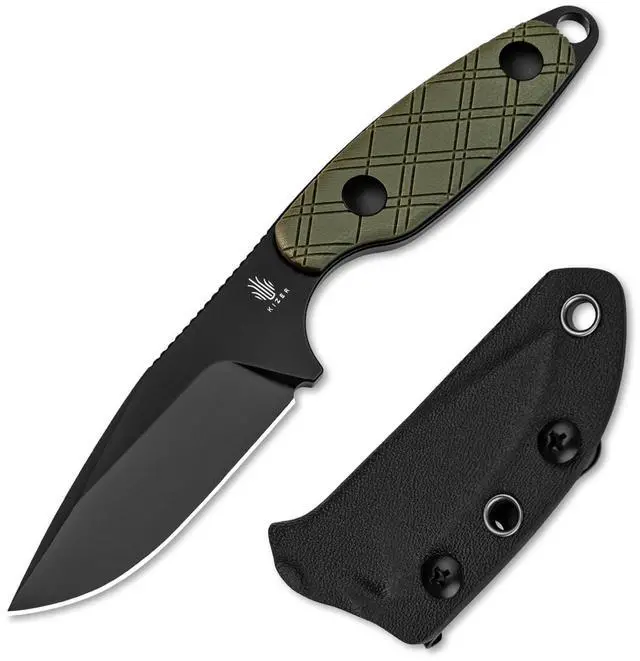 Main image of Muskrat Fixed Blade Knife, Argyle Pattern Green G10 Handle, 1064A1 | 3.15" D2 Clip Point Black Blade, Small EDC Neck Knife with Black Sheath for Outdoor Hunting Survival Camping