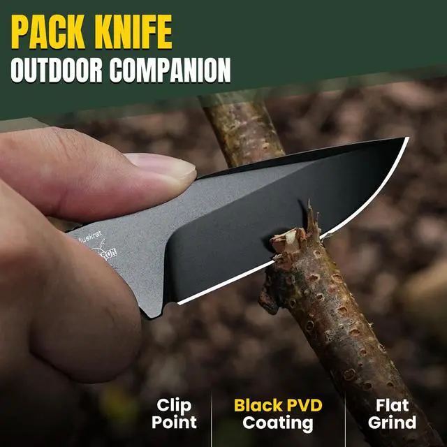 Alt view image 2 of 7 - Muskrat Fixed Blade Knife, Argyle Pattern Green G10 Handle, 1064A1 | 3.15" D2 Clip Point Black Blade, Small EDC Neck Knife with Black Sheath for Outdoor Hunting Survival Camping