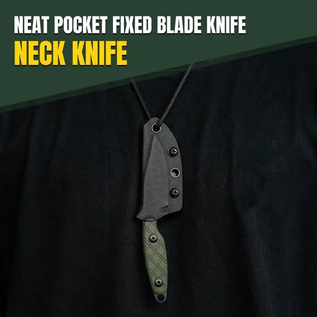 Alt view image 4 of 7 - Muskrat Fixed Blade Knife, Argyle Pattern Green G10 Handle, 1064A1 | 3.15" D2 Clip Point Black Blade, Small EDC Neck Knife with Black Sheath for Outdoor Hunting Survival Camping