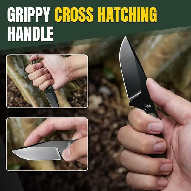 Alt view image 5 of 7 - Muskrat Fixed Blade Knife, Argyle Pattern Green G10 Handle, 1064A1 | 3.15" D2 Clip Point Black Blade, Small EDC Neck Knife with Black Sheath for Outdoor Hunting Survival Camping