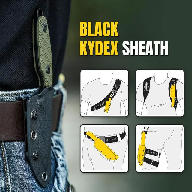 Alt view image 6 of 7 - Muskrat Fixed Blade Knife, Argyle Pattern Green G10 Handle, 1064A1 | 3.15" D2 Clip Point Black Blade, Small EDC Neck Knife with Black Sheath for Outdoor Hunting Survival Camping