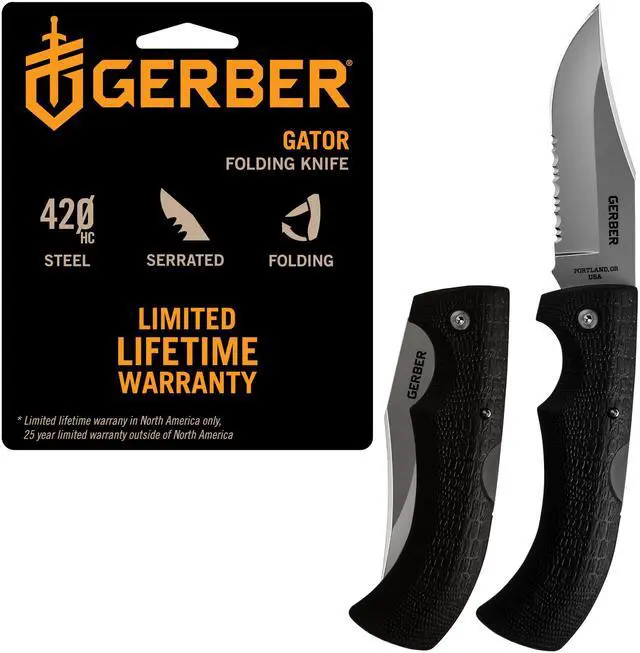 Main image of Gear 06079N Gator Folding Knife, Serrated Edge, Clip Point