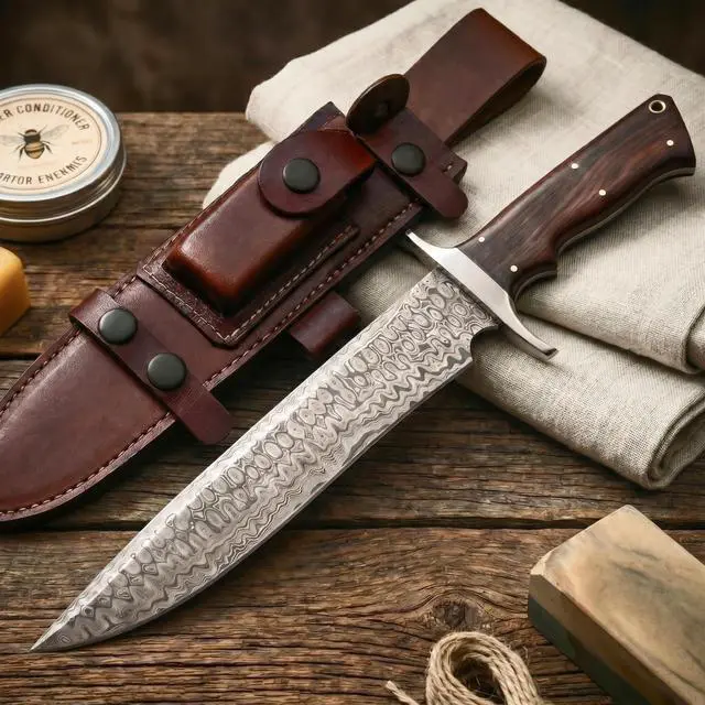 Main image of Patriot - Handmade Damascus Steel Fixed Blade Hunting Knife 14" - Walnut Wood Handle & Leather Sheath - Bushcraft Outdoor Camp & Survival Long EDC Knife - Collector Gifts for Men