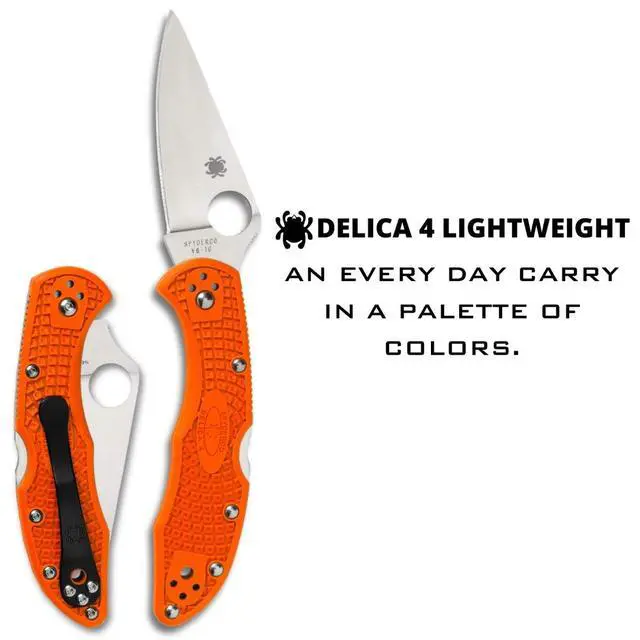 Alt view image 2 of 6 - Delica 4 Lightweight Folding Pocket Knife, PlainEdge | 7.11" Overall Length, 2.9" VG-10 Steel Blade, Orange FRN Handle, Back Lock, Full-Flat Grind