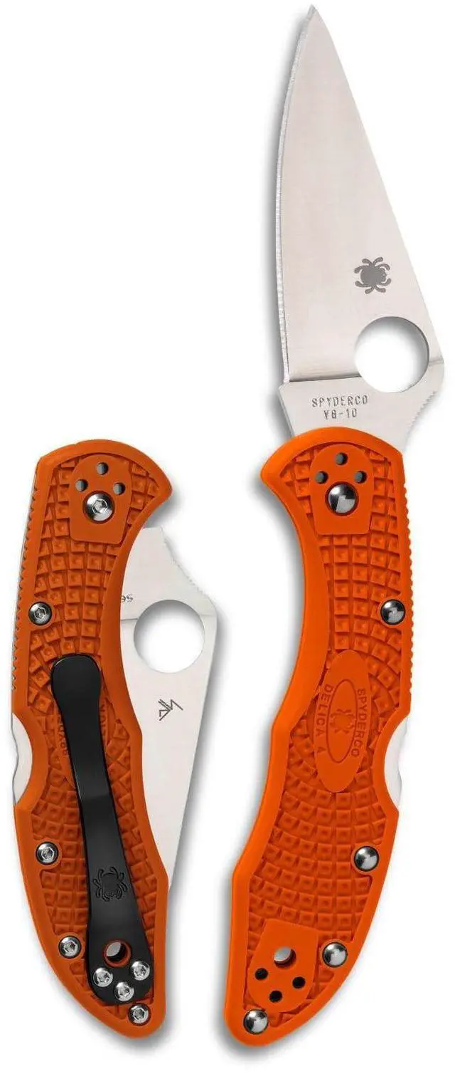 Main image of Delica 4 Lightweight Folding Pocket Knife, PlainEdge | 7.11" Overall Length, 2.9" VG-10 Steel Blade, Orange FRN Handle, Back Lock, Full-Flat Grind