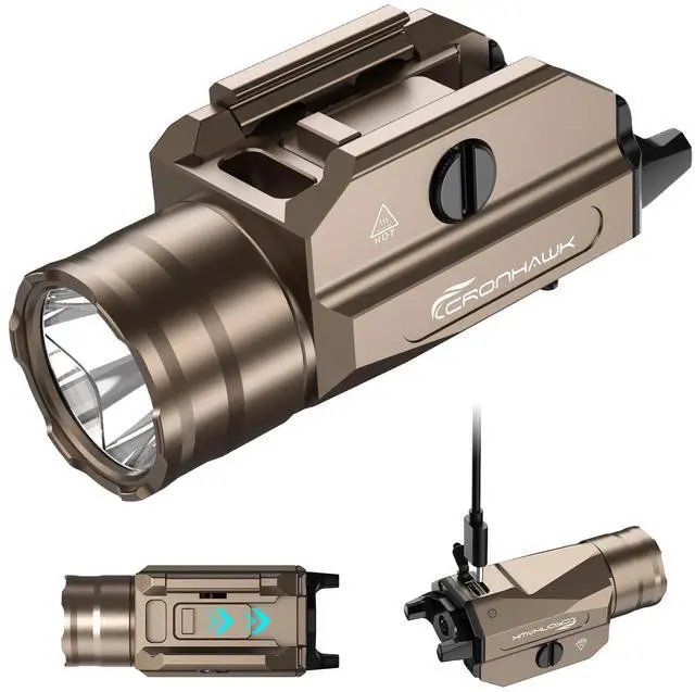 Main image of Rechargeable Pistol Light, 1350 Lumen Pic Rail Mounted Flashlight with Strobe, Fits MIL-STD-1913 Picatinny, Aluminum Alloy, FDE