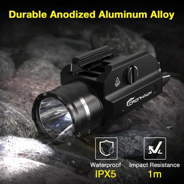 Alt view image 6 of 7 - Rechargeable Pistol Light, 1350 Lumen Rail Mounted Tactical Gun Flashlight with Strobe Function and Adjustable Rail Locating Key Fit 1913 Picatinny, Black