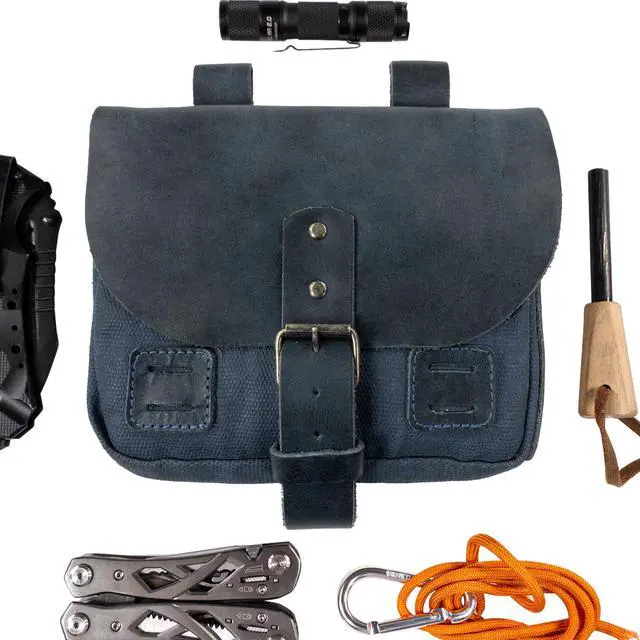 Alt view image 3 of 6 - Survival Camping Pouch, Belt Loop, Rustic and Handy Tool Bag, Weather Resistant Outdoor Accessories, Traveling Essentials, Waxed Canvas, Handmade