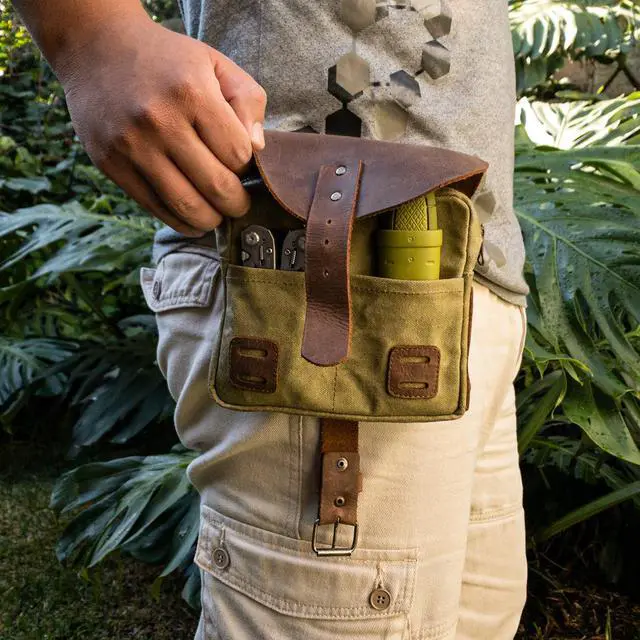Alt view image 2 of 6 - Survival Camping Pouch, Belt Loop, Rustic and Handy Tool Bag, Weather Resistant Outdoor Accessories, Traveling Essentials, Waxed Canvas, Handmade
