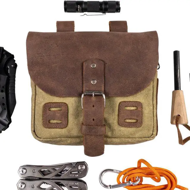 Alt view image 3 of 6 - Survival Camping Pouch, Belt Loop, Rustic and Handy Tool Bag, Weather Resistant Outdoor Accessories, Traveling Essentials, Waxed Canvas, Handmade
