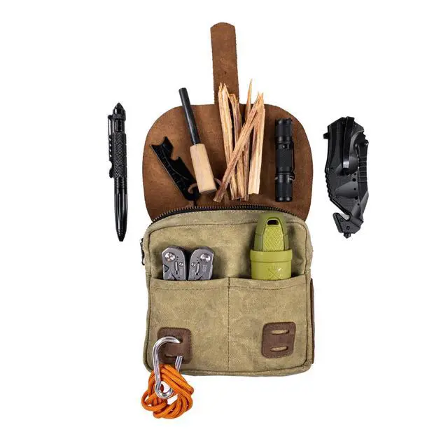 Alt view image 4 of 6 - Survival Camping Pouch, Belt Loop, Rustic and Handy Tool Bag, Weather Resistant Outdoor Accessories, Traveling Essentials, Waxed Canvas, Handmade