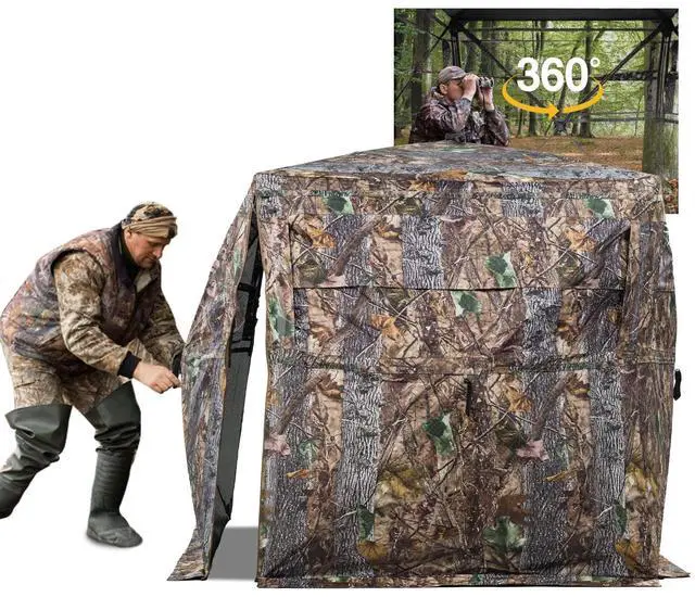 Main image of Hunting Blind 270/360 Degree See Through Ground Blind with Carrying Bag, 2/3/4 Person Pop Up Camouflage Tent Portable Concealed Shelter