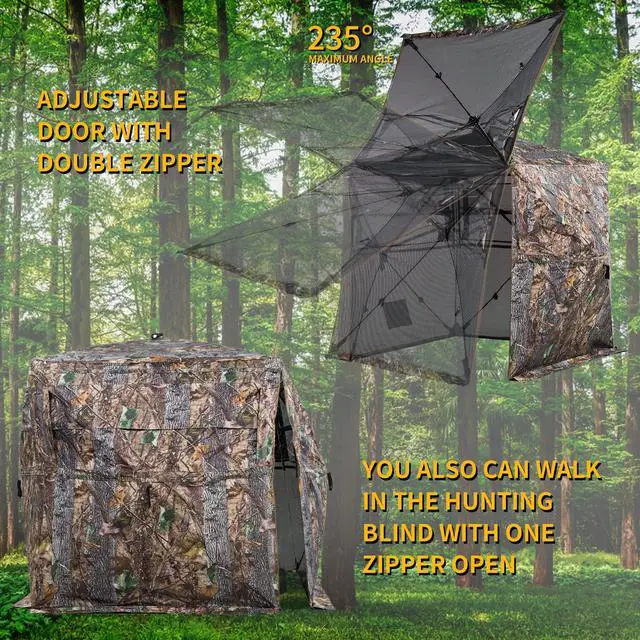 Alt view image 3 of 6 - Hunting Blind 270/360 Degree See Through Ground Blind with Carrying Bag, 2/3/4 Person Pop Up Camouflage Tent Portable Concealed Shelter