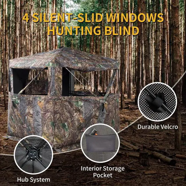 Alt view image 4 of 6 - Hunting Blind 270/360 Degree See Through Ground Blind with Carrying Bag, 2/3/4 Person Pop Up Camouflage Tent Portable Concealed Shelter