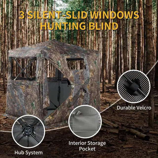 Alt view image 4 of 6 - Hunting Blind 270/360 Degree See Through Ground Blind with Carrying Bag, 2/3/4 Person Pop Up Camouflage Tent Portable Concealed Shelter