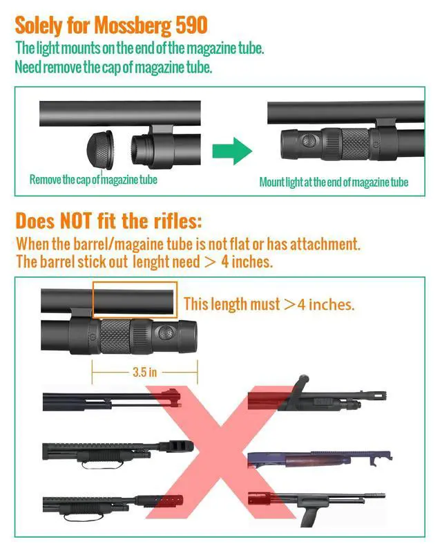 Alt view image 2 of 7 - Tactical Light Exclusive for Mossberg Model 590(Not Fit 590 Shockwave) | Tactical Flashlight 500 Lumen