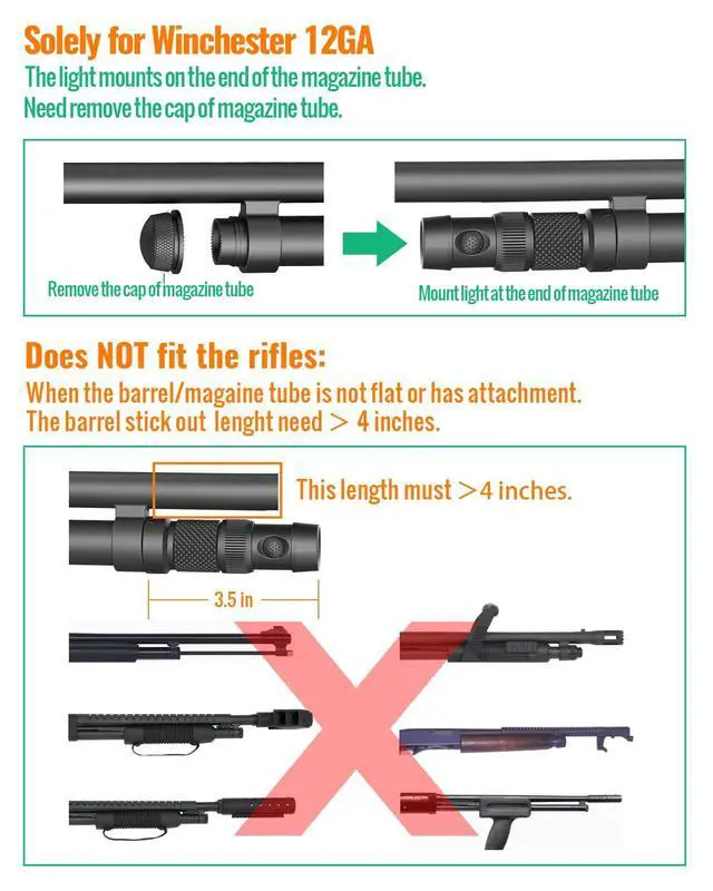 Alt view image 2 of 7 - Tactical Mag Tube Cap Flashlight for Winchester 12 Gauge | Strobe Function,500 Lumen Max