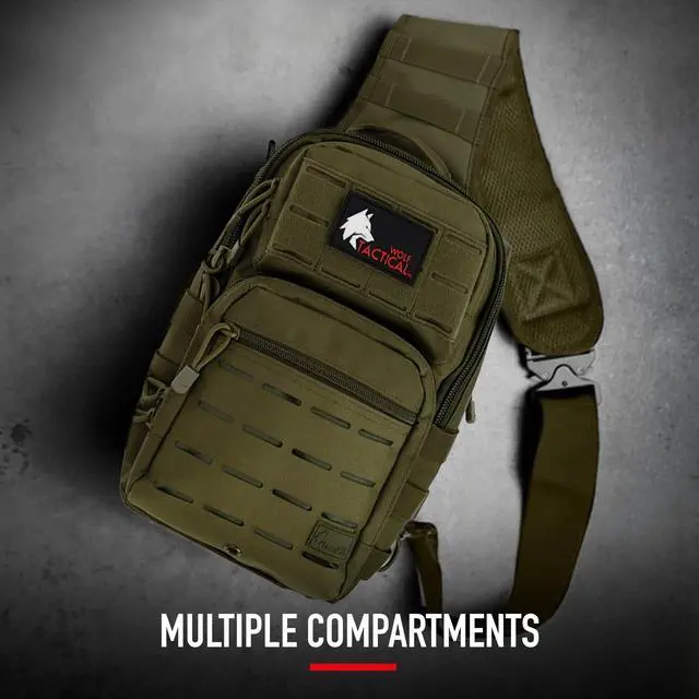 Alt view image 3 of 7 - Mens EDC Sling Bag - Concealed Carry, Laser-Cut MOLLE, Lightweight, Green